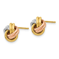 Load image into Gallery viewer, 10K w/Wht RH and Rose GP Polished Love Knot Post Earrings
