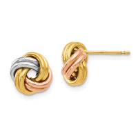 Load image into Gallery viewer, 10K w/Wht RH and Rose GP Polished Love Knot Post Earrings
