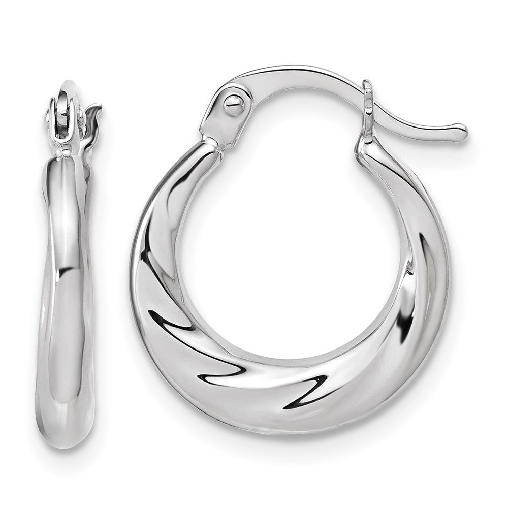 10K White Gold Polished and Grooved Hoop Earrings