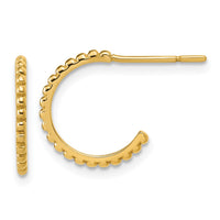 Load image into Gallery viewer, 10K Polished and Beaded J-Hoop Post Earrings
