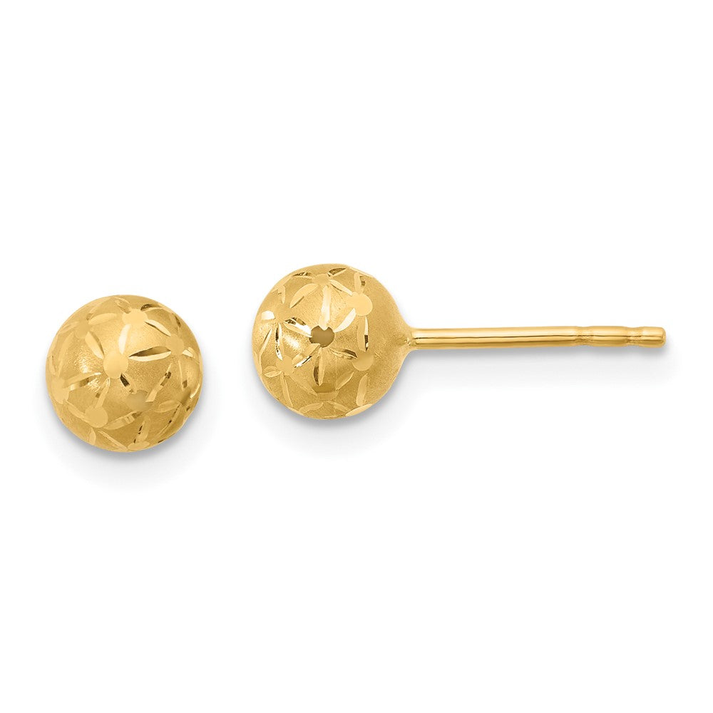 10K Polished/Satin and Diamond-cut Ball Post Earrings