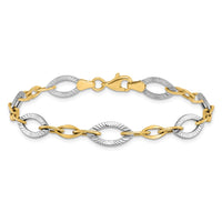 Load image into Gallery viewer, 10K Two-tone Polished and Textured Link Bracelet
