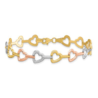 Load image into Gallery viewer, 10K Tri-color Heart Bracelet
