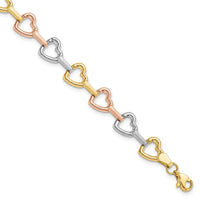 Load image into Gallery viewer, 10K Tri-color Heart Bracelet

