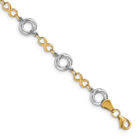 Load image into Gallery viewer, 10K Two-tone Polished Textured Infinity Bracelet
