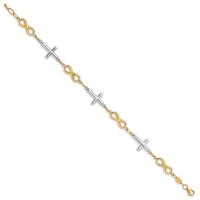 Load image into Gallery viewer, 10K Two-tone Polished Cross and Infinity Bracelet
