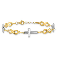 Load image into Gallery viewer, 10K Two-tone Polished Cross and Infinity Bracelet

