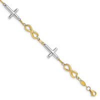 Load image into Gallery viewer, 10K Two-tone Polished Cross and Infinity Bracelet
