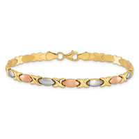 Load image into Gallery viewer, 10K Tri-color Polished and Brushed Bracelet
