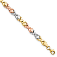 Load image into Gallery viewer, 10k Tri-color Polished / Brushed and Diamond-cut  Bracelet
