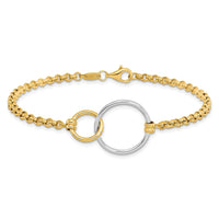 Load image into Gallery viewer, 10k Two-tone Polished interlocking Circles Link Bracelet
