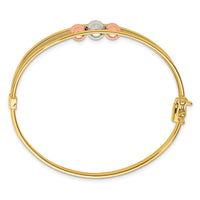 Load image into Gallery viewer, 10K Tri-color Polished Beads Hinged Bangle
