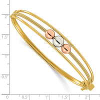 Load image into Gallery viewer, 10K Tri-color Polished Beads Hinged Bangle
