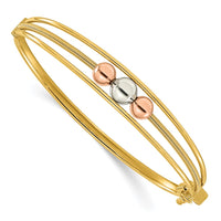 Load image into Gallery viewer, 10K Tri-color Polished Beads Hinged Bangle
