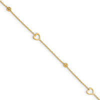 Load image into Gallery viewer, 10K Polished and Dia-cut Heart 10in Plus 1in ext. Anklet
