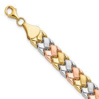 Load image into Gallery viewer, 10K Two-tone w/Wht Rhodium Polished/Satin Fancy Link Bracelet
