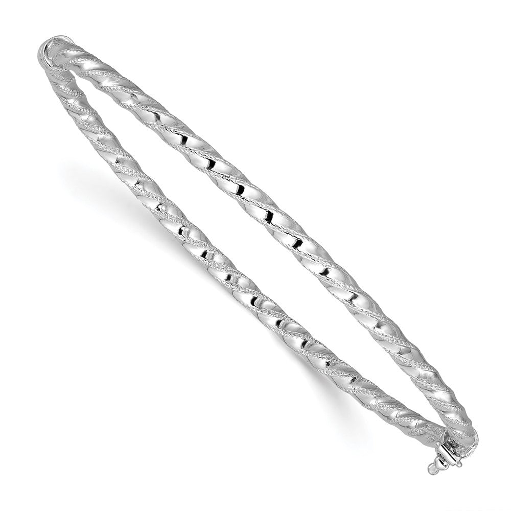 10K White Gold Polish/Textured/Twisted Hinged Bangle