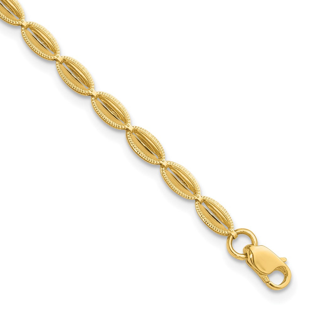 10K Polished and Textured Fancy Oval Link Bracelet