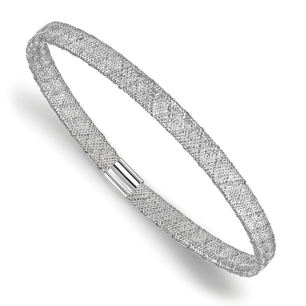 10K w/White RH-plating Fancy Stretch Bangle Bracelet