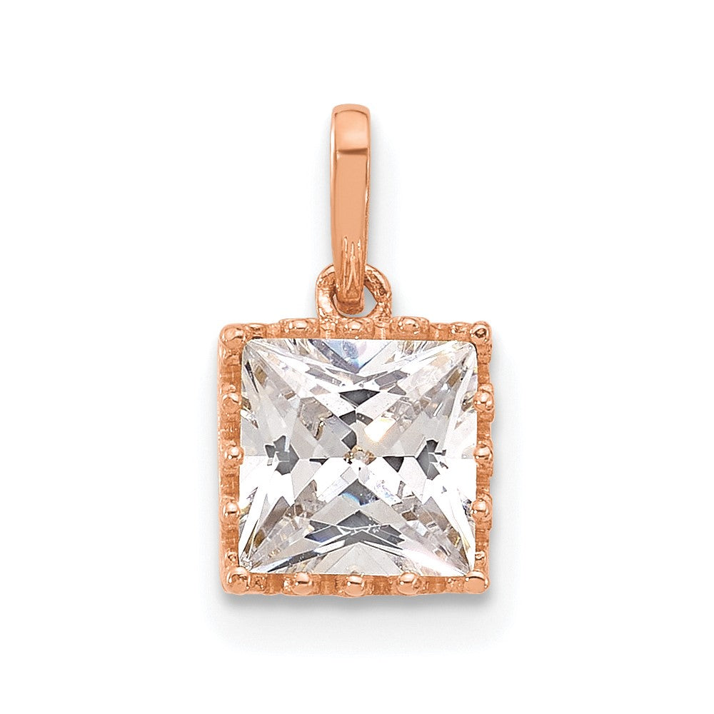 10k Tiara Collection Rose Gold Polished Square CZ Pendant
