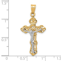 Load image into Gallery viewer, 10k Two-tone Fleur De Lis Crucifix Pendant
