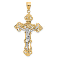 Load image into Gallery viewer, 10k Two-tone INRI Fleur De Lis Crucifix Pendant
