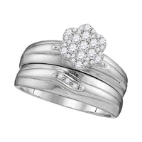 Load image into Gallery viewer, 10kt White Gold His Hers Round Diamond Cluster Matching Wedding Set 3/8 Cttw
