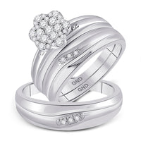 Load image into Gallery viewer, 10kt White Gold His Hers Round Diamond Cluster Matching Wedding Set 3/8 Cttw
