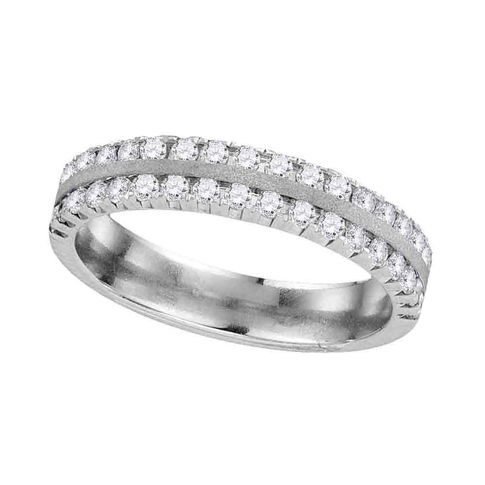14kt White Gold Womens Machine Set Round Diamond Wedding Band 1/2 Cttw