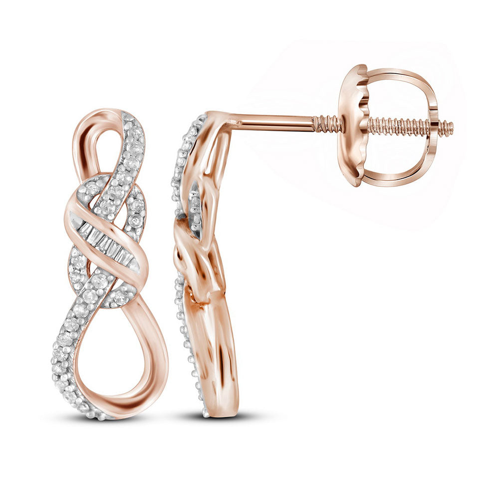 10kt Rose Gold Womens Round Diamond Twist Fashion Earrings 1/6 Cttw