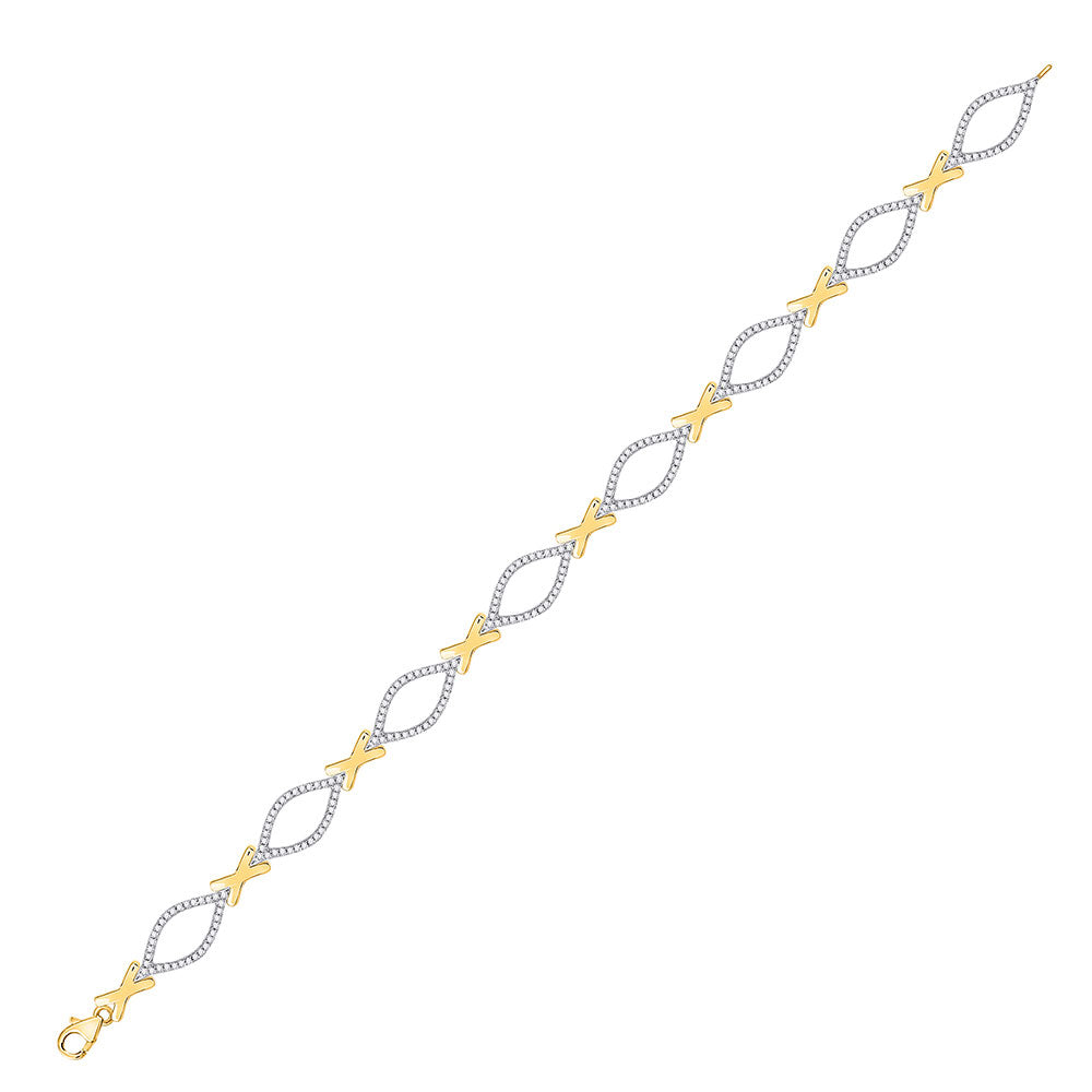 10kt Yellow Gold Womens Round Diamond Link Fashion Bracelet 3/4 Cttw