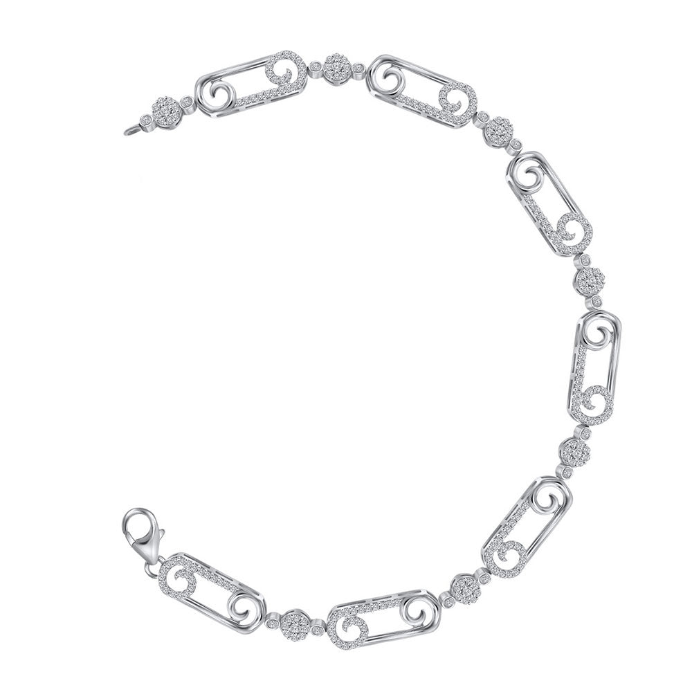 10kt White Gold Womens Round Diamond Scroll Fashion Bracelet 3/4 Cttw