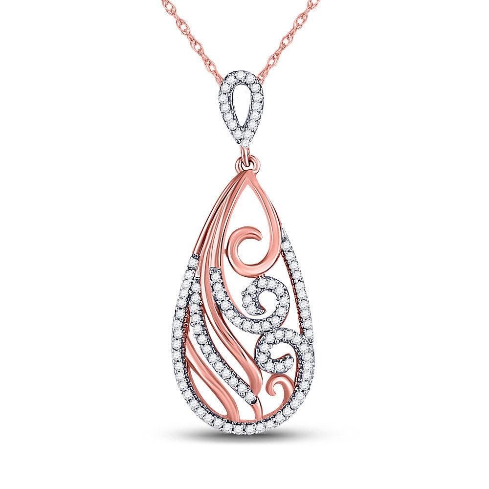 10kt Rose Gold Womens Round Diamond Curl Teardrop Pendant 1/4 Cttw