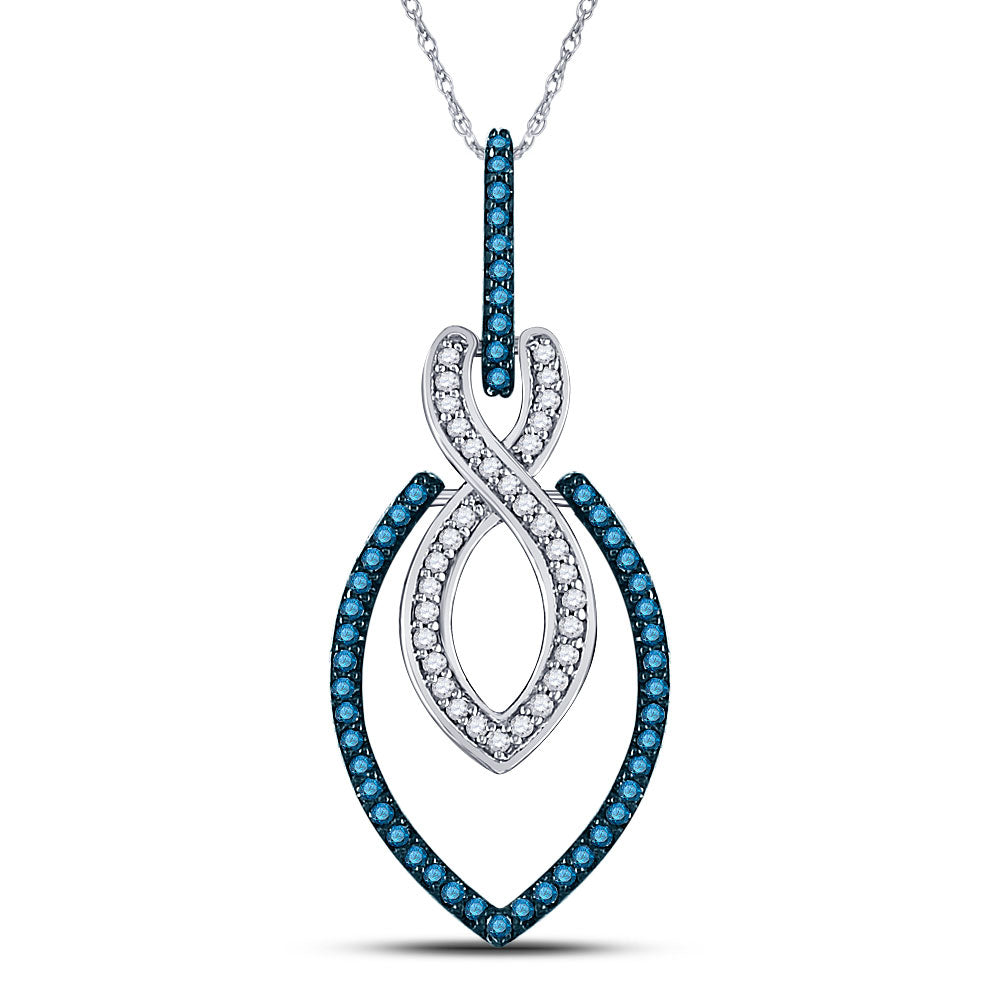 10kt White Gold Womens Round Blue Color Enhanced Diamond Fashion Pendant 1/4 Cttw