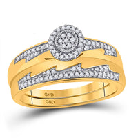 Load image into Gallery viewer, 10kt Yellow Gold His Hers Round Diamond Cluster Matching Wedding Set 1/3 Cttw
