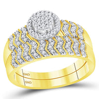 Load image into Gallery viewer, 10kt Yellow Gold His Hers Round Diamond Cluster Matching Wedding Set 1/2 Cttw
