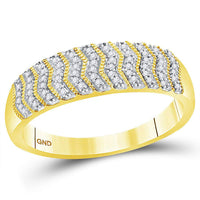 Load image into Gallery viewer, 10kt Yellow Gold His Hers Round Diamond Cluster Matching Wedding Set 1/2 Cttw
