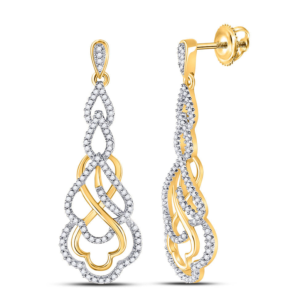 10kt Yellow Gold Womens Round Diamond Interwoven Dangle Earrings 1/2 Cttw