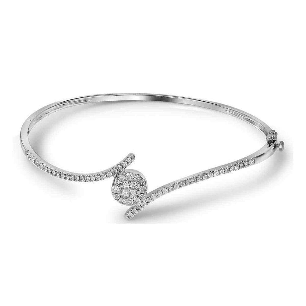 14kt White Gold Womens Princess Round Diamond Bangle Bracelet 3/4 Cttw