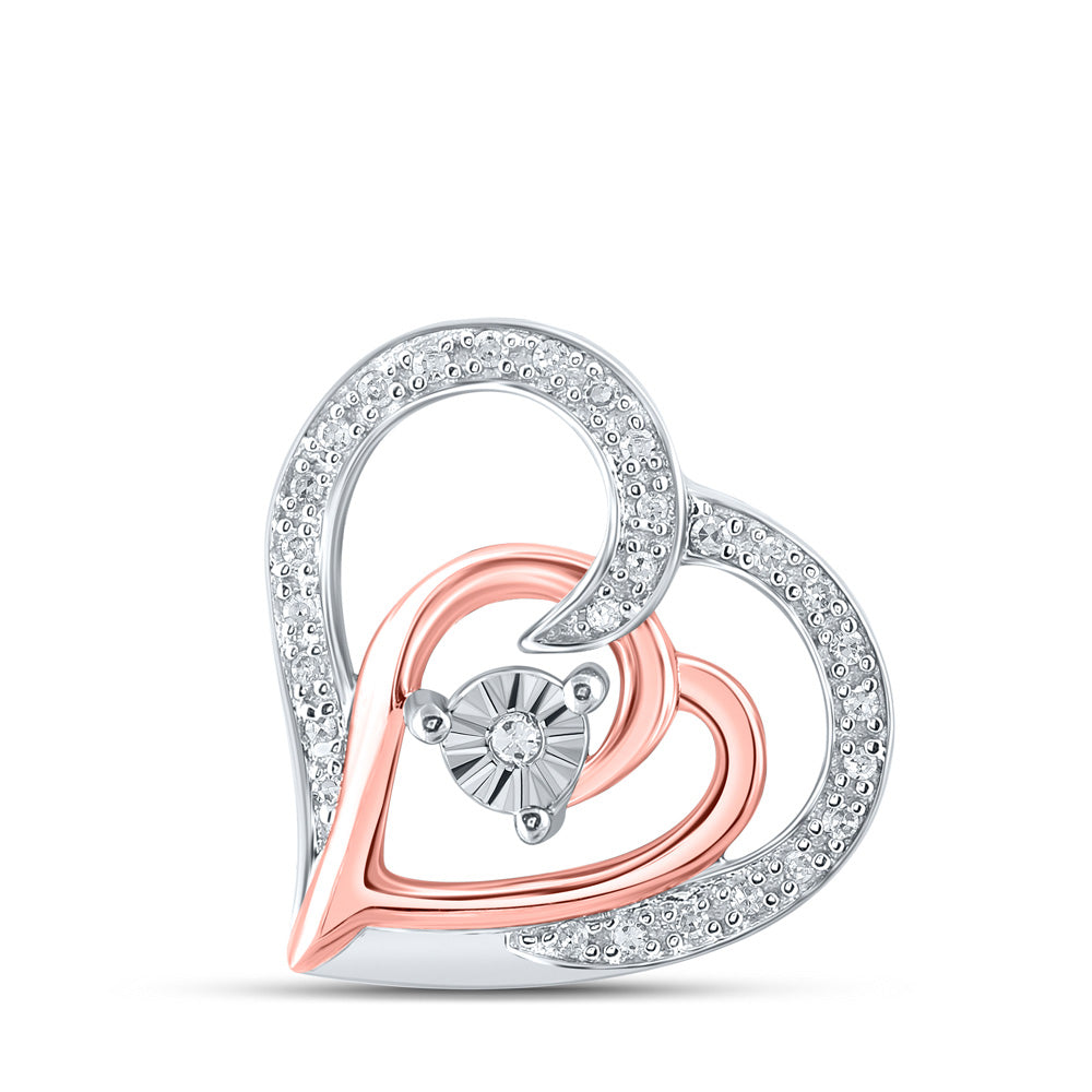 Sterling Silver Womens Round Diamond Heart Pendant 1/10 Cttw