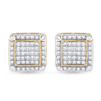 Load image into Gallery viewer, 10kt Yellow Gold Mens Round Diamond Square Earrings 1/3 Cttw
