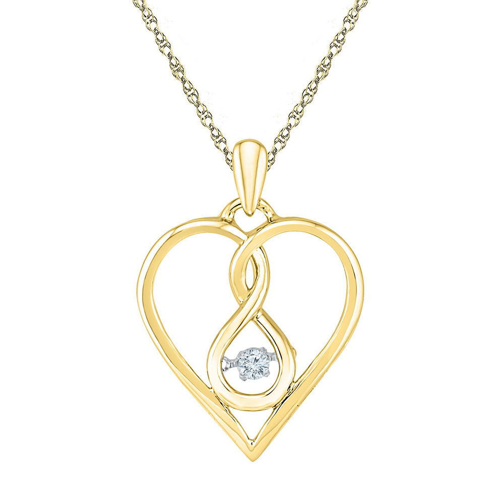 10kt Yellow Gold Womens Round Moving Diamond Heart Pendant 1/20 Cttw