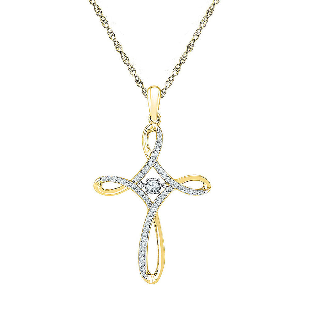 10kt Yellow Gold Womens Round Diamond Cross Pendant 1/5 Cttw