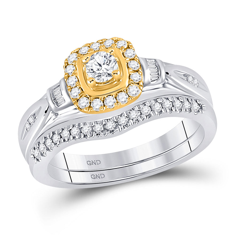 10kt Two-tone Gold Round Diamond Bridal Wedding Ring Band Set 1/2 Cttw