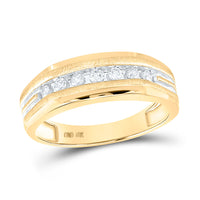 Load image into Gallery viewer, 10kt Two-tone Yellow Gold Mens Round Diamond Grooved Wedding Band Ring 1/4 Cttw
