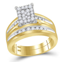 Load image into Gallery viewer, 10kt Two-tone Gold His Hers Round Diamond Cluster Matching Wedding Set 5/8 Cttw

