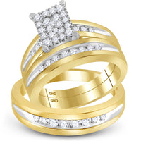 Load image into Gallery viewer, 10kt Two-tone Gold His Hers Round Diamond Cluster Matching Wedding Set 5/8 Cttw
