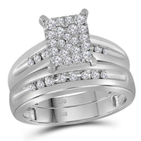 Load image into Gallery viewer, 10kt White Gold His Hers Round Diamond Cluster Matching Wedding Set 5/8 Cttw
