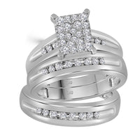 Load image into Gallery viewer, 10kt White Gold His Hers Round Diamond Cluster Matching Wedding Set 5/8 Cttw
