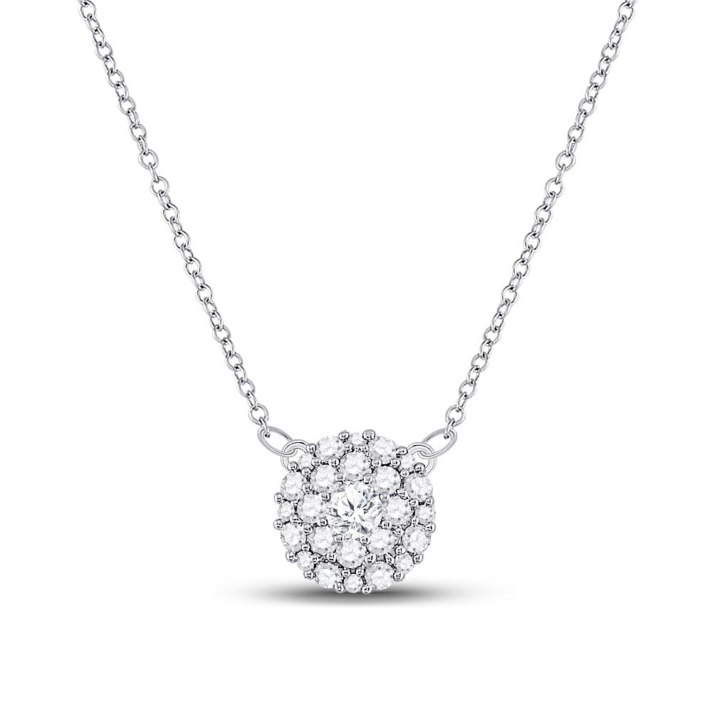 10kt White Gold Womens Round Diamond Circle Cluster Necklace 1/2 Cttw